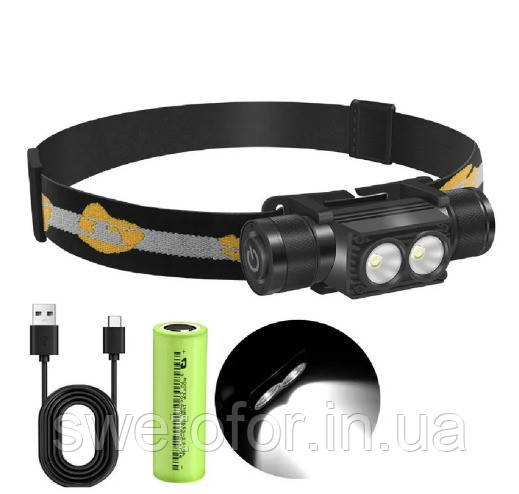 Тактичний налобний ліхтар водонепроникний із двома лінзами