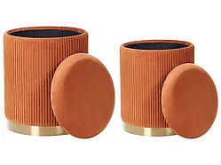 Дизайнерські пуфи 2 шт. із золотими елементами помаранчевого кольору