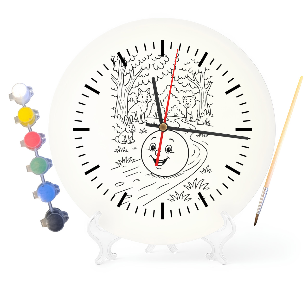Дитячий набір для творчості годинник-розмальовка Колобок (за мотивами народної казки) 30 см (Г0021), фото 1