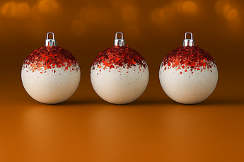 Набір ялинкових куль «Сніжинка» Ø 10 см, 6 шт — пластик, білий глітер і блискітки, 6 кольорів Червоний