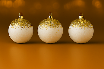 Набір ялинкових куль «Сніжинка» Ø 10 см, 6 шт — пластик, білий глітер і блискітки, 6 кольорів Золотий