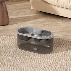 Питний фонтан для собак Gato 2 л, з датчиком руху та мискою для корму, Сірий