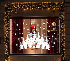 Інтер'єрна наліпка "Зимова ніч"  Олень, Ялинки, Зірки  Розмір листа  S 465x300мм