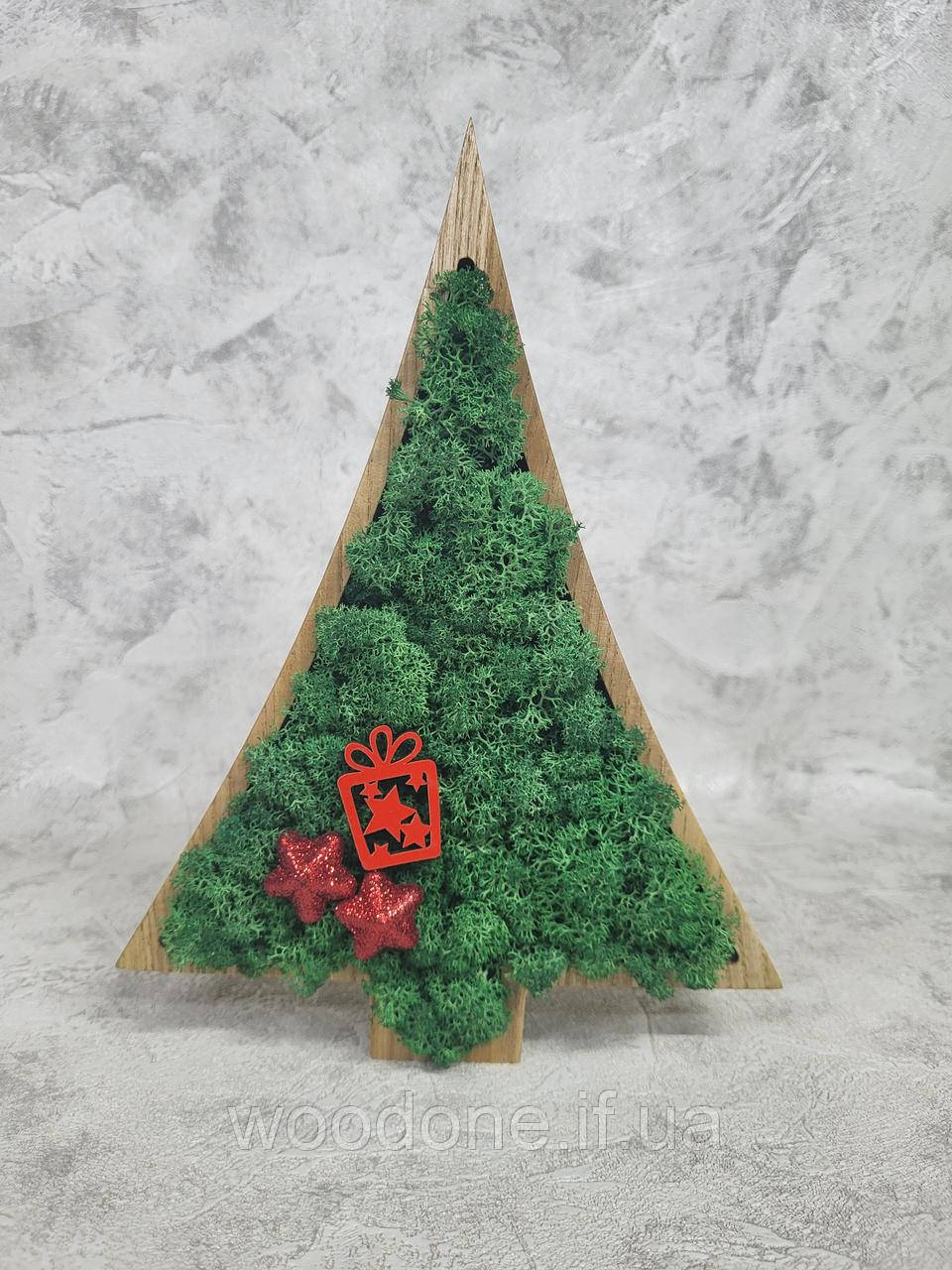 Декоративна ялинка з натурального дерева та стабілізованого моху, фото 1
