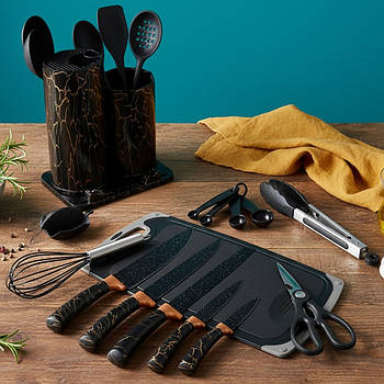 Набір кухонного приладдя 25 предметів / Набір ножів з підставкою / Набір для кухні силіконовий