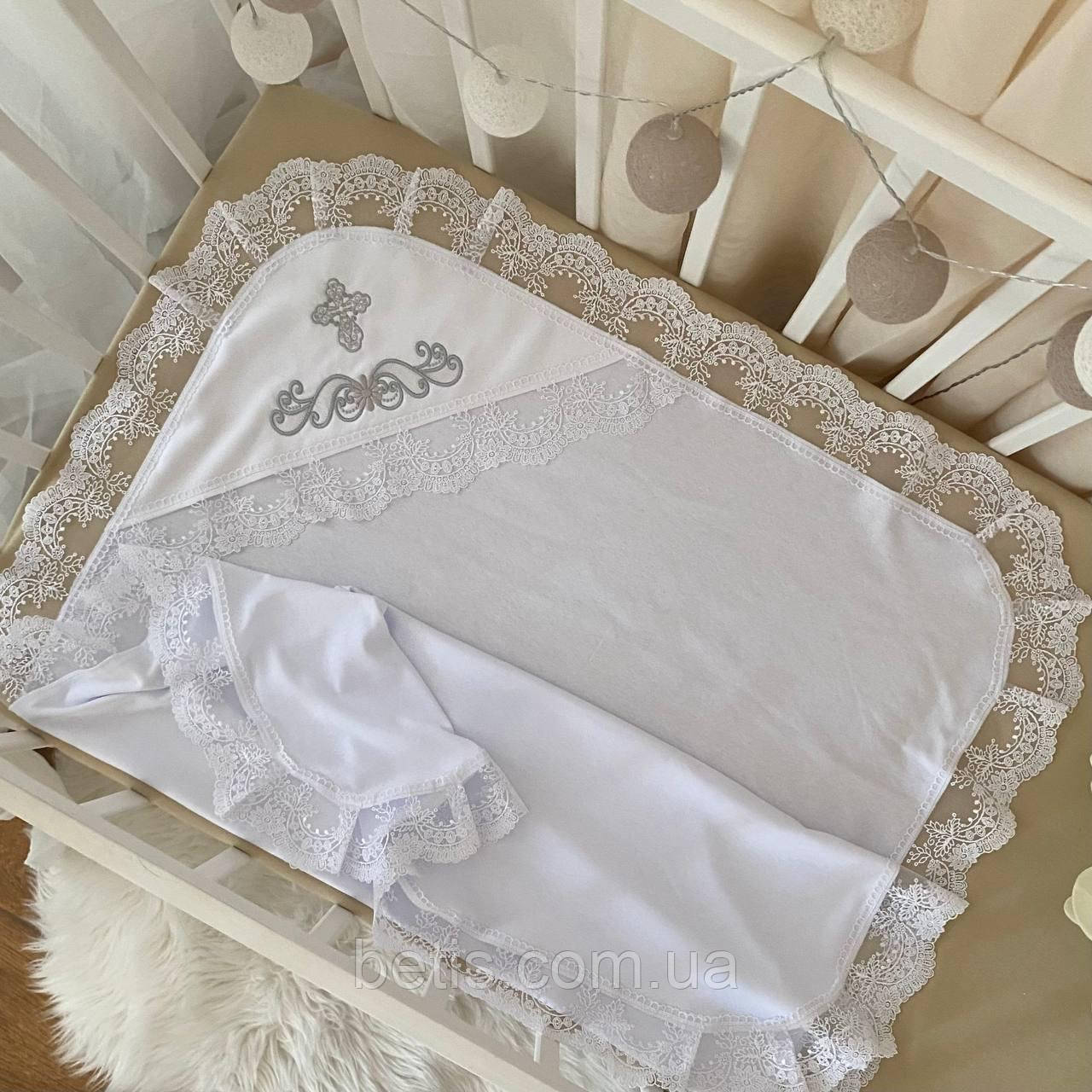 Крижма BetiS "Світлинка" з вишивкою Білий/срібло Інтерлок 27683630  75*100 см