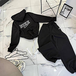 Жіночий базовий осінній флісовий теплий костюм прогулянковий двійка Найк тринити на флісі кофта худі штани на затяжці