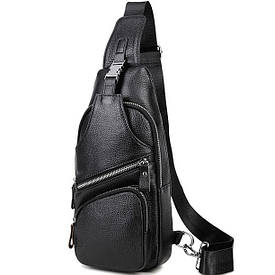 Сумка-слінг чоловіча на плече 17х32х7, нагрудний шкіряний рюкзак для міста TIDING BAG MK16094 чорний