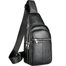 Чоловічий нагрудний шкіряний слінг 18х32х7, сумка-рюкзак через плече TIDING BAG-MK 83423 чорна