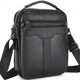 Чоловіча шкіряна сумка-месенджер 21х25х6, барсетка через плече Tiding Bag A25-3278A Чорна
