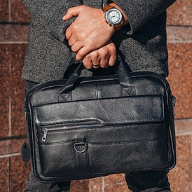 Шкіряний чоловічий портфель для документів та ноутбука 39x28x8, сумка папка ділова MK39848 чорна