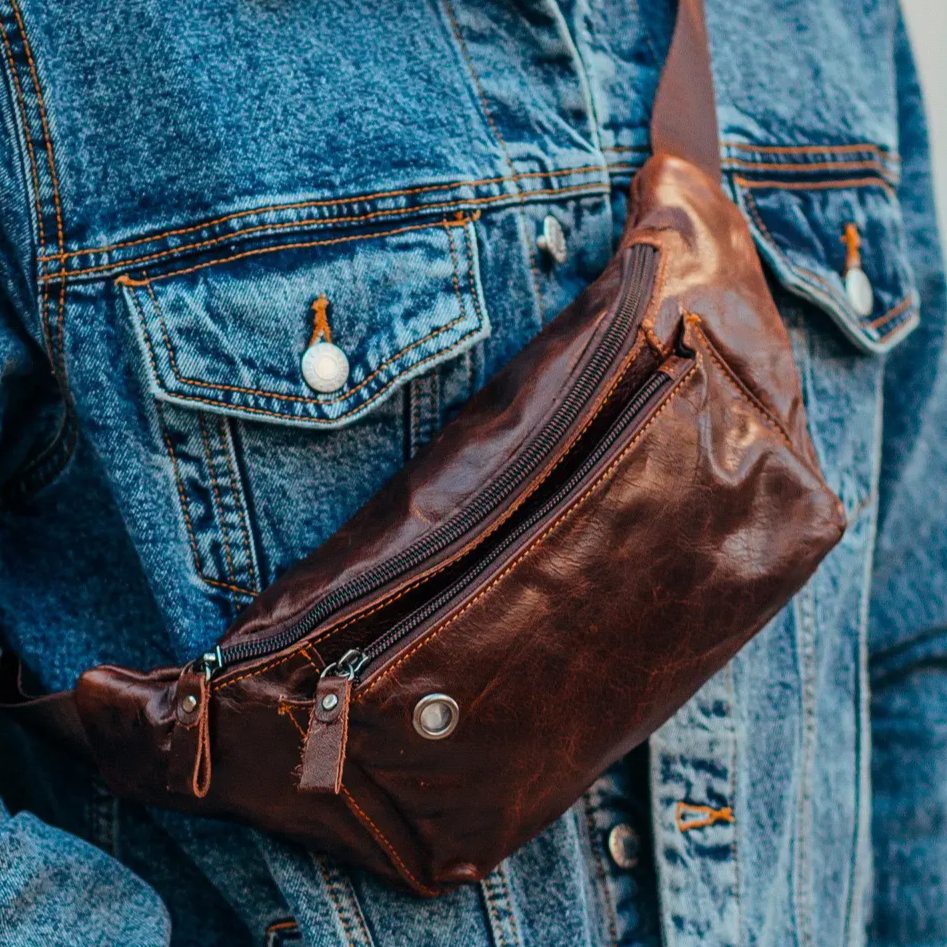 Чоловіча шкіряна бананка 24х12х8, сумка конверт на пояс коричнева A37F-323-3A коричнева, фото 1