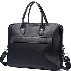Шкіряна чоловіча сумка для ноутбука 40х30х8, офісний діловий портфель Tiding Bag M364A чорний