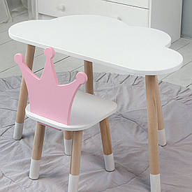 Стіл біле хмаринка 46х70х40 і стільчик корона рожевий 26.5х26х25, стіл та стілець в дитячу