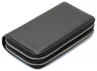 Чорний чоловічий гаманець-клатч на дві блискавки з натуральної шкіри Marco Coverna MC-801