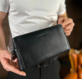 Чорний гаманець-клатч на дві блискавки із  натуральної шкіри Marco Coverna МС8747-3