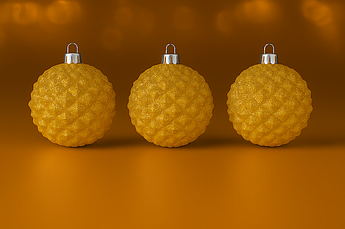 Набір ялинкових іграшок "Шишки" Ø10 см, пластик з глітером, 4 шт. у наборі — об’ємні кулі з блиском, 5 кольорів Золотий
