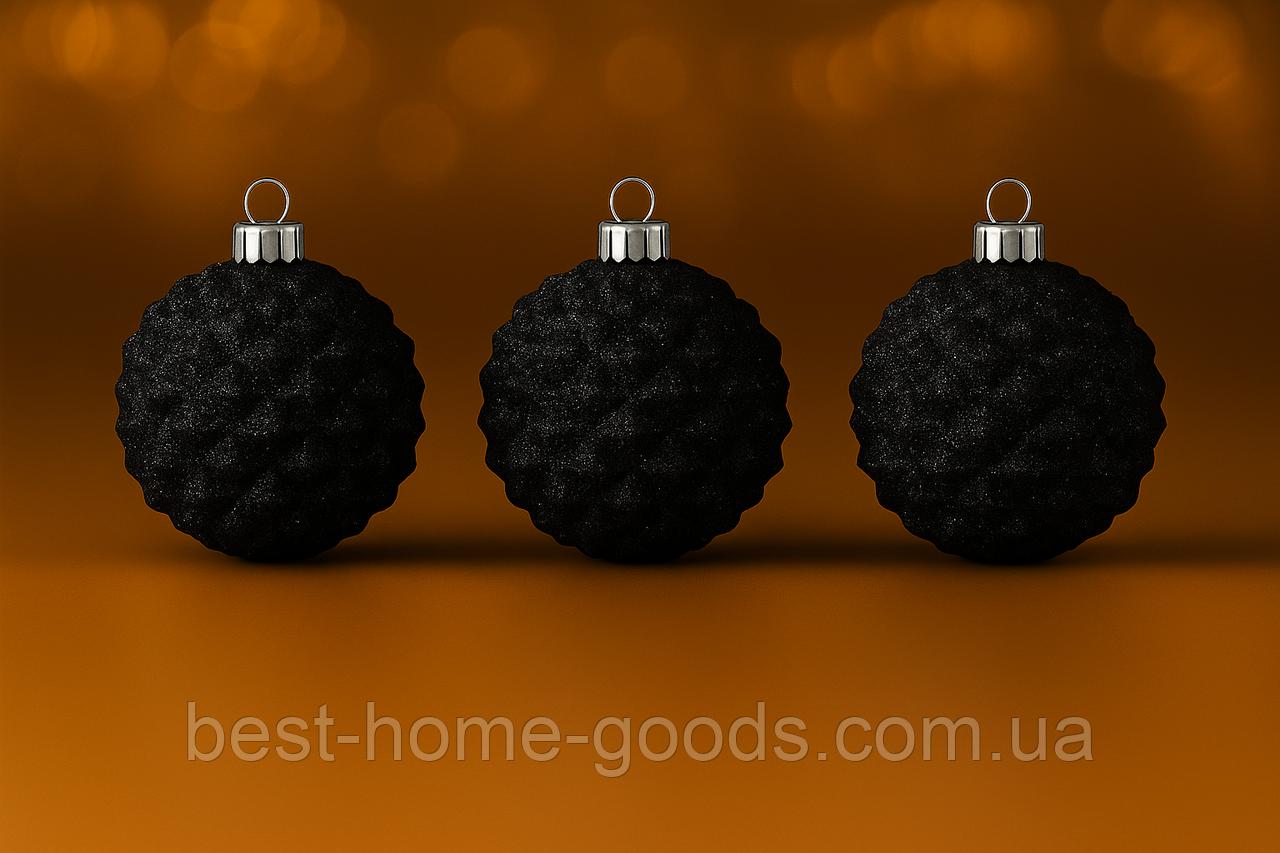 Набір ялинкових іграшок "Шишки" Ø10 см, пластик з глітером, 4 шт. у наборі — об’ємні кулі з блиском, 5 кольорів, фото 1