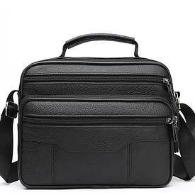 Чоловіча шкіряна сумка-барсетка 25×19×6.5, месенджер із ручкою та ременем через плече BX-10041 чорний