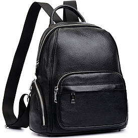 Рюкзак жіночий шкіряний 29х31х12, практична наплічна сумка для міста, чорна