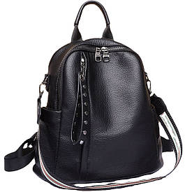 Шкіряний класичний жіночий рюкзак 26х32х15, наплічна сумка з багатьма відділеннями, чорна
