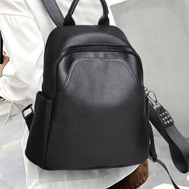 Жіночий шкіряний рюкзак міського типу 23х30х13, сумка на спину під мат, чорна