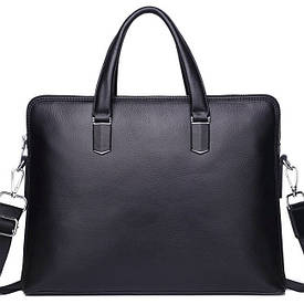 Шкіряна чоловіча ділова сумка-портфель портфель для ноутбука 37х28.5х7, дипломат для офіса Tiding Bag 64028 чорний