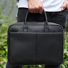 Чоловічий портфель на плече 38х28х8.5, офісний шкіряний месенджер, чоловіча ділова сумка для міста, чорна
