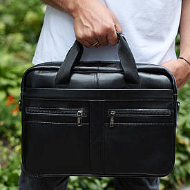 Чоловічий портфель для ноутбука 38х28х8, офісна шкіряна сумочка, міська чоловіча ділова сумка, чорна