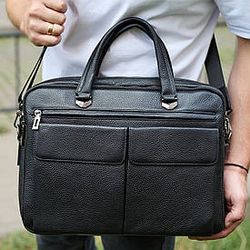 Сумка чоловіча офісна через плече 39х29х10, практичний шкіряний портфель для бізнесу, сумочка для навання, чорний