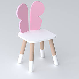 Дитячий стільчик метелик 26.5х26х25см, стілець у дівчачу кімнату, білий з рожевим