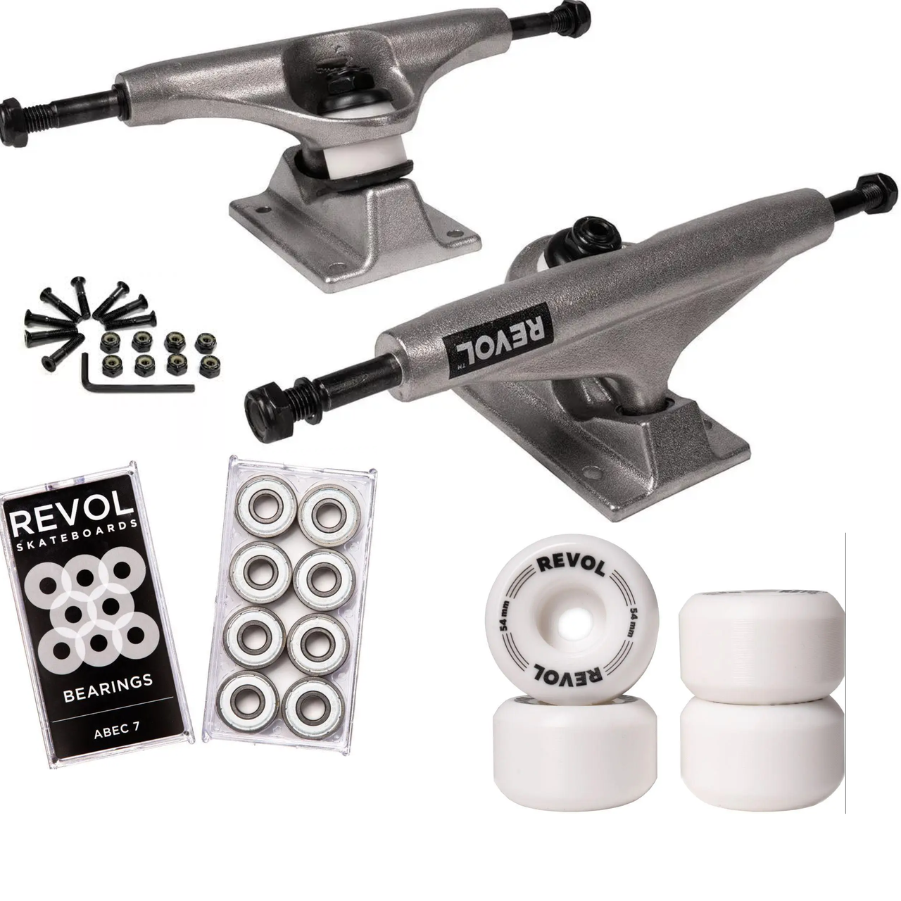 Набір для апгрейду скейтборду Revol: підвіски 6.0, колеса Conical, підшипники ABEC 7, болти, фото 1