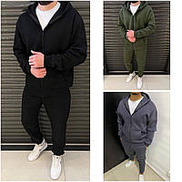 Костюм мужской теплый кофта штаны тринитка на флисе серый хаки черный 44-46,48-52,54-56