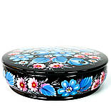 Шкатулка Петриківський розпис РОЖЕВО-БЛАКИТНІ КВІТИ ручної роботи з дерева 20 х 6 см Український сувенір, фото 2