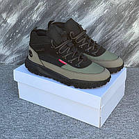 Зимові шкіряні чоловічі черевики Timberlands Boots хакі Тімберленд на термо