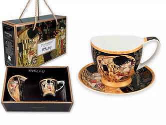 Чашка еспрессо фарфорова з блюдцем Carmani Г. Клімт Поцілунок чорний фон, 80 мл (532-0351)