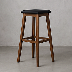 Табурет барний дерев'яний 80 см горіх з м'яким сидінням шкірозамінник