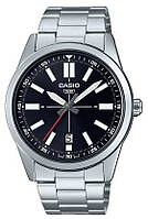 Оригінальний чоловічий годинник CASIO MTP-VD02D-1EUDF сріблястий, чорний циферблат, діаметр 41мм, гарантія 2 роки