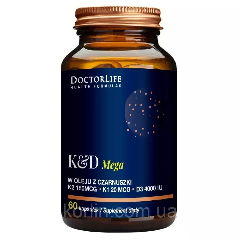 Вітамін K2 + Вітамін Д3 в Олії Чорного кмину 60 кап Doctor Life K&D3 Mega Доставка з ЄС, фото 1