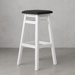 Барний табурет 80 см білий із м’яким сидінням, дерево бук, шкірозамінник чорний