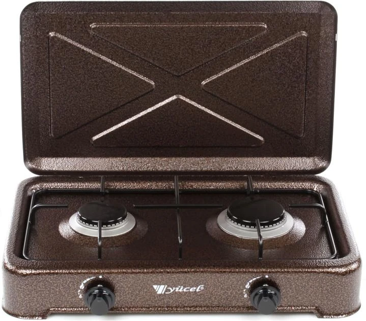 Компактна та надійна настільна газова плита Yucel O 200 LPG black на 2 конфорки Коричневий, фото 1