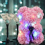 Подарунковий ведмідь з троянд з підсвічуванням 3D Teddy Flower 25 см Рожевий, фото 3