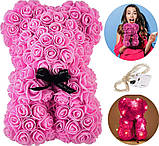 Подарунковий ведмідь з троянд з підсвічуванням 3D Teddy Flower 25 см Рожевий, фото 7