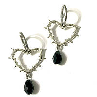 Жіночі готичні сережки серця із шипами та чорними краплями