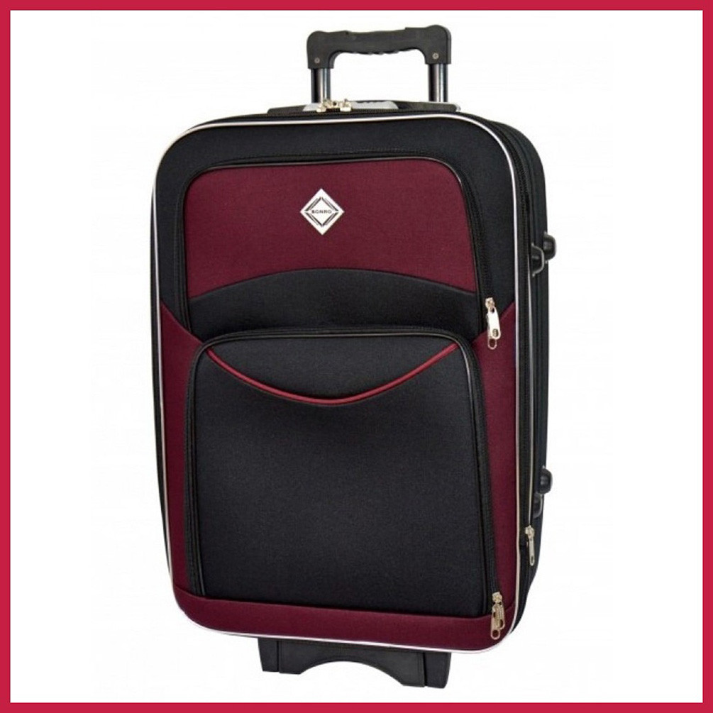 Велика дорожня валіза на колесах Bonro Style L тканинна чорно-вишнева з кодовим замком і висувною ручкою