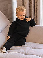 Дитячий теплий зимовий спортивний костюм на флісі для хлопчика чорний на зріст від 74-158