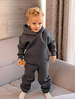 Дитячий теплий зимовий спортивний костюм на флісі для хлопчика та дівчини графіт на зріст від 74-158