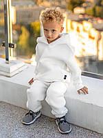 Дитячий теплий зимовий спортивний костюм на флісі для хлопчика та дівчини білий на зріст від 74-158