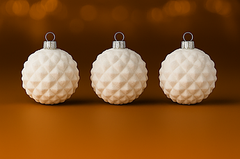 Набір ялинкових іграшок «Шишки» Ø8 см, 6 шт, пластикові, глітер білі, білі з снігом, білі з сріблом