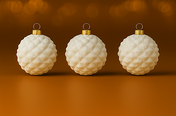 Набір ялинкових іграшок «Шишки» Ø8 см, 6 шт, пластикові, глітер білі, білі з снігом, білі з сріблом Білий сніг